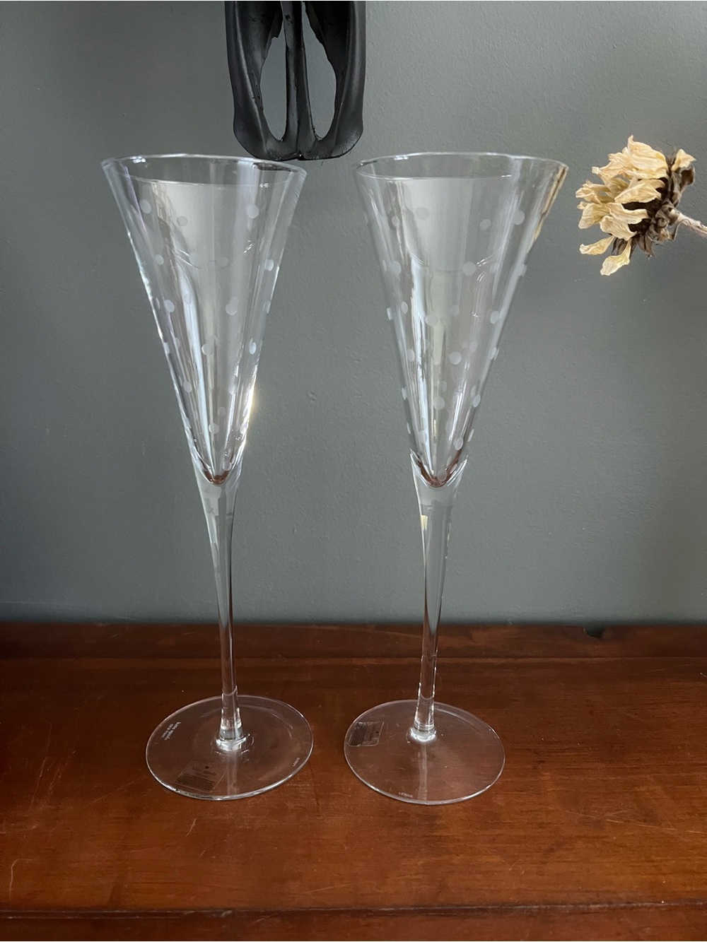 Kate Spade Larabee Dot Toasting Flute Pair 8oz IOB